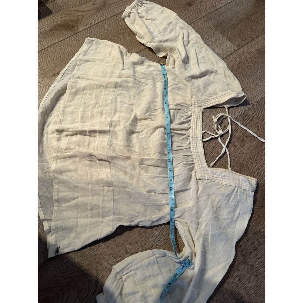 O'Neill Ivory Cotton Square Neck Peasant Balloon Sleeve Tie Blouse M - Picture 3 of 6